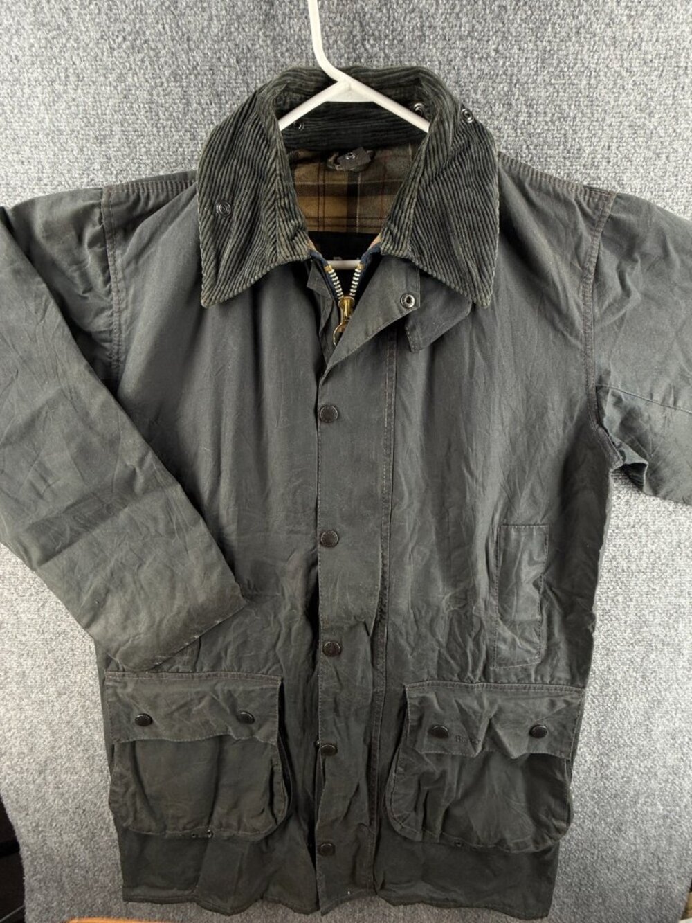 Barbour Border Blue A201 Size 38 Waxed Jacket Men Full Zip Snap Collar Outdoor